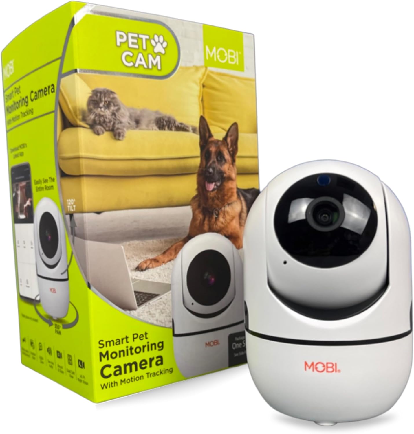 MOBI MobiCam HDX Wi-Fi Pan & Tilt Smart Pet Monitoring Camera, Pet Video Monitor, Night Vision IP Camera, Motion Detection, Full HD, Two-Way Audio, Remote View & Recording with Free Smart App